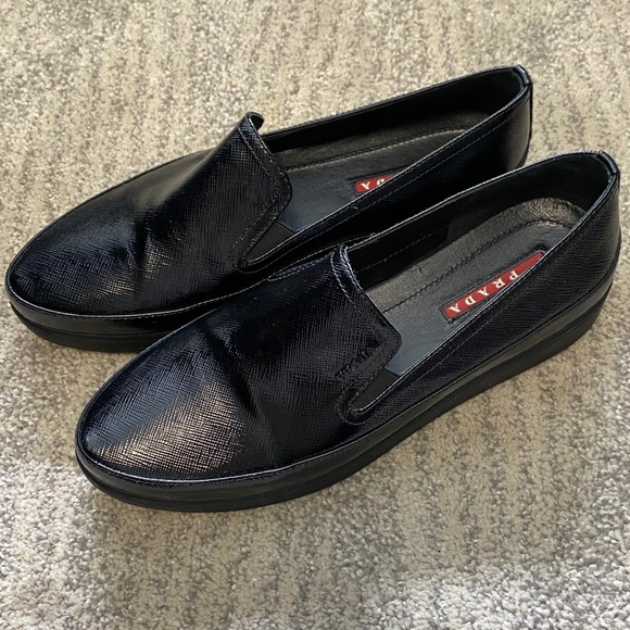 Prada Black Shiny Patent Leather Slip-on Sneakers - Picture 2 of 4